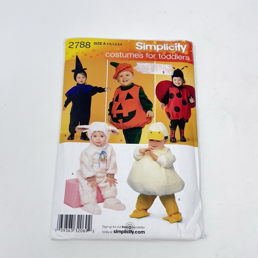 Simplicity 2788 Toddler Costume Pattern Pumpkin Ladybug Bunny Duck 1/2-4 Uncut